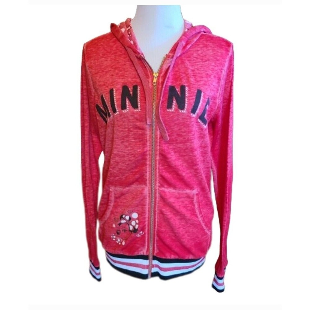 Disney Parks Minnie Mouse Zip Up Lightweight Hoodie Womens MED Faded Red Style